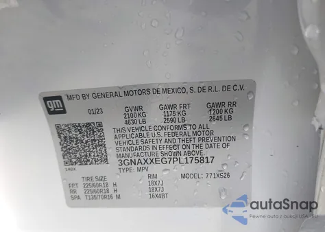 2023 Chevrolet Equinox Awd Premier из США, поврежденный, VIN 3GNAXXEG7PL175817